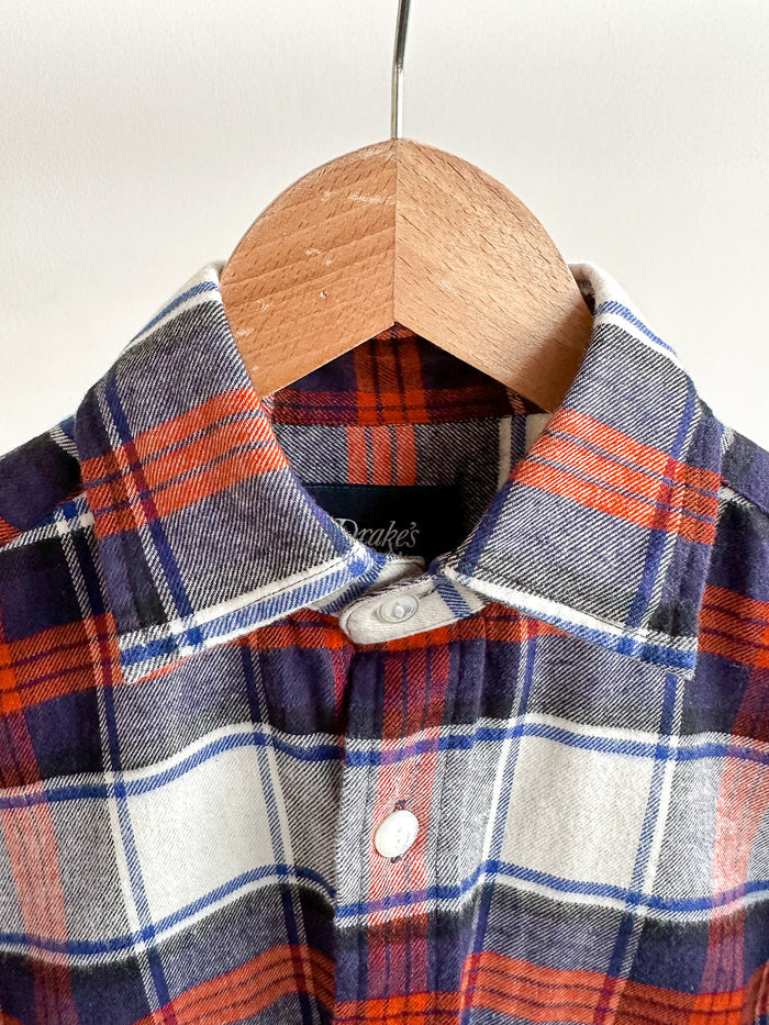 Drake's Milk White Navy Red Check Twill Work Shirt Overshirt - House Of Huntington