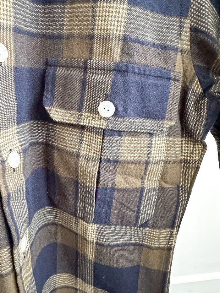 Drake's Navy Blue Checked Flannel Lumberjack Work Overshirt - House Of Huntington