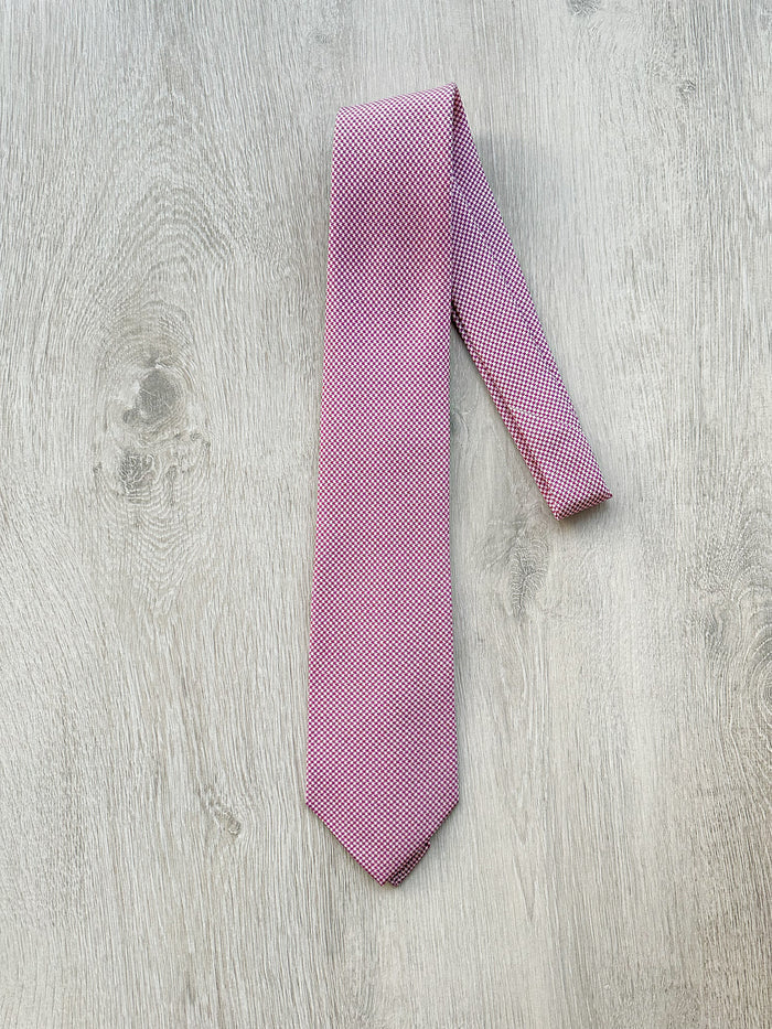 E Marinella Purple White Dogtooth Print Pattern Tipped Silk Tie