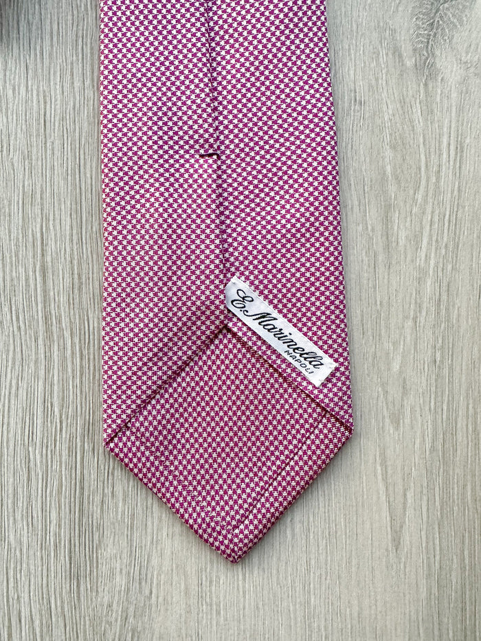 E Marinella Purple White Dogtooth Print Pattern Tipped Silk Tie