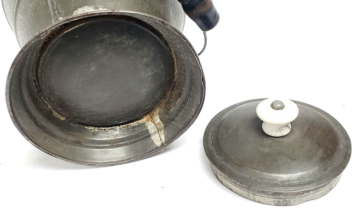 Early 8" Tin Pail w/ Porcelain Knob & Soldered Seams - Unique Shape