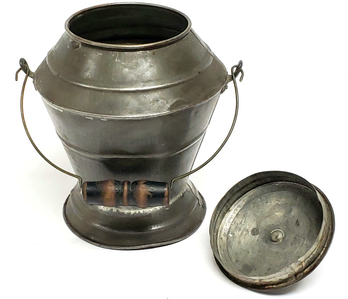 Early 8" Tin Pail w/ Porcelain Knob & Soldered Seams - Unique Shape