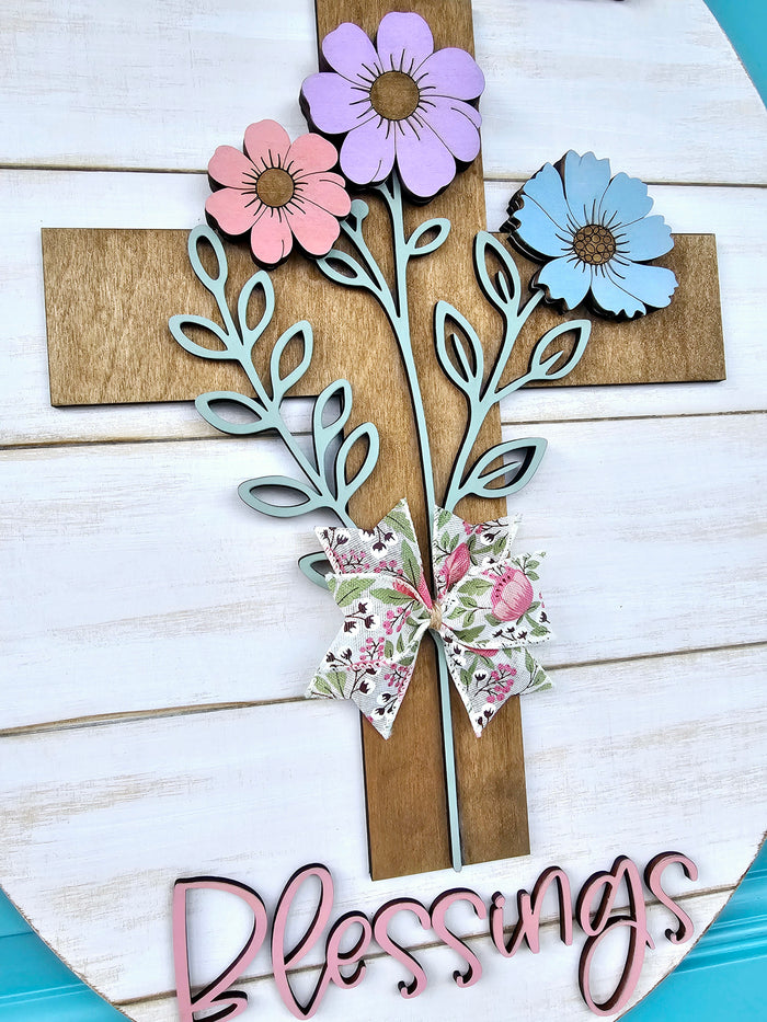 Easter Blessings Floral Cross Door Hanger