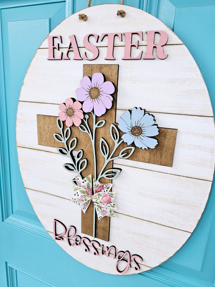 Easter Blessings Floral Cross Door Hanger