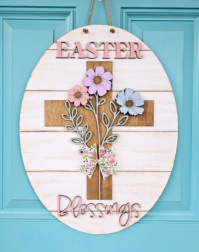 Easter Blessings Floral Cross Door Hanger