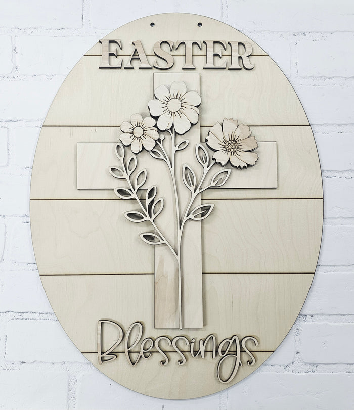 Easter Blessings Floral Cross Door Hanger