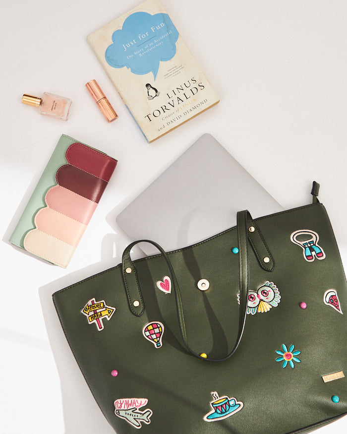 Embroidered Tote | Travel Patches - Olive