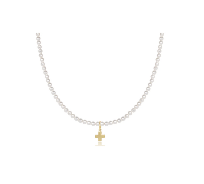Enewton - Choker Classic Pearl 3mm Bead - Signature Cross Gold Charm - 17in - Findlay Rowe Designs