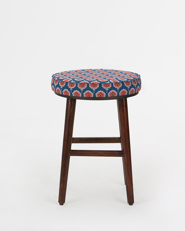 Chumbak English Cafe Stool - Blue Ikkat