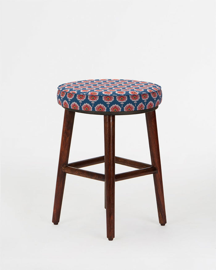 Chumbak English Cafe Stool - Blue Ikkat