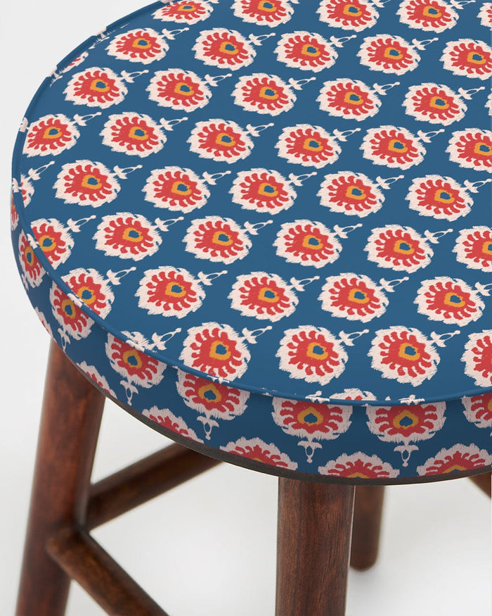 Chumbak English Cafe Stool - Blue Ikkat