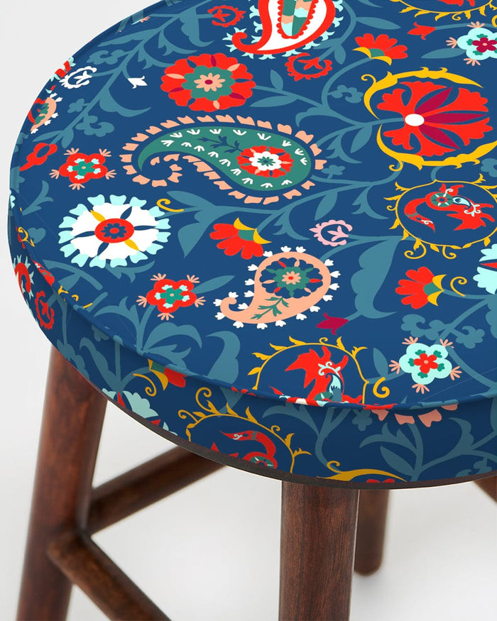 Chumbak English Cafe Stool - India Paisleys Blue