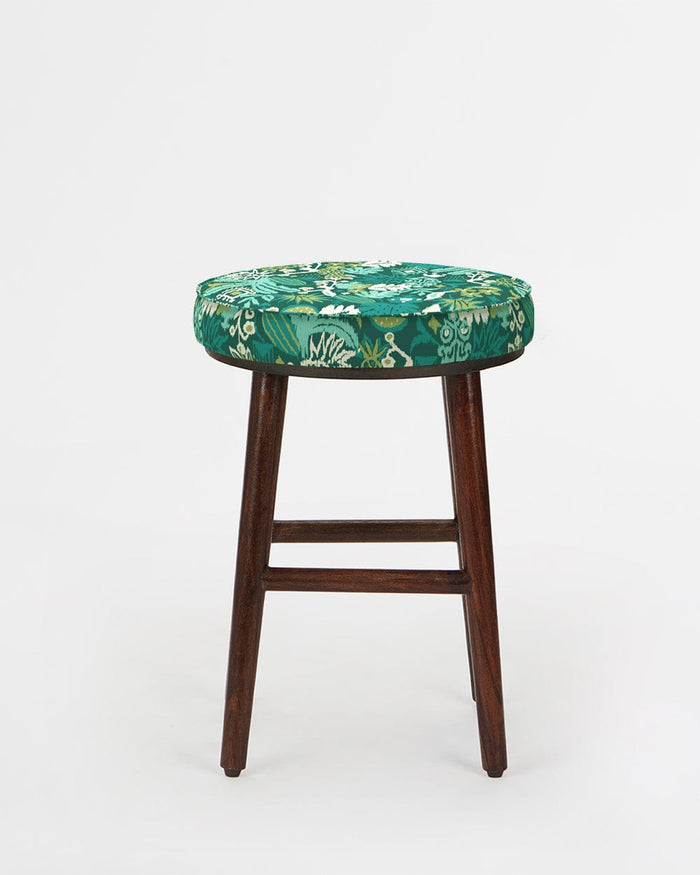 Chumbak English Cafe Stool - Tropical Ikkat Green