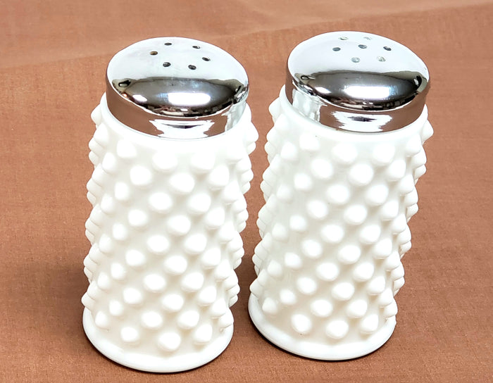 Fenton White Hobnail Milk Glass Salt and Pepper Shakers With Original Labels