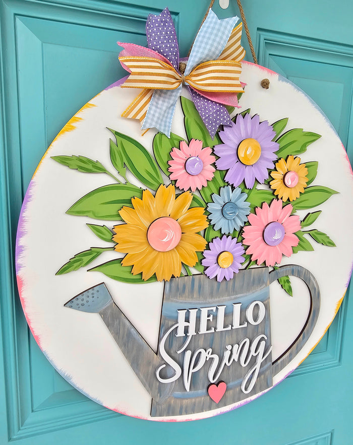 Floral Watering Can Door Hanger