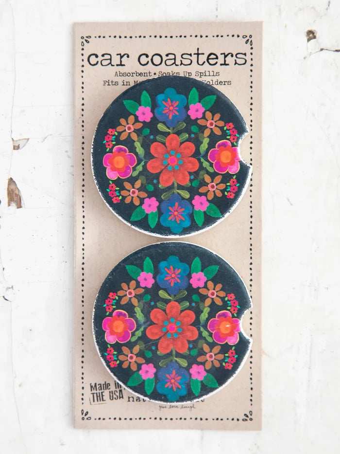 Folk Flowers Car Coasters