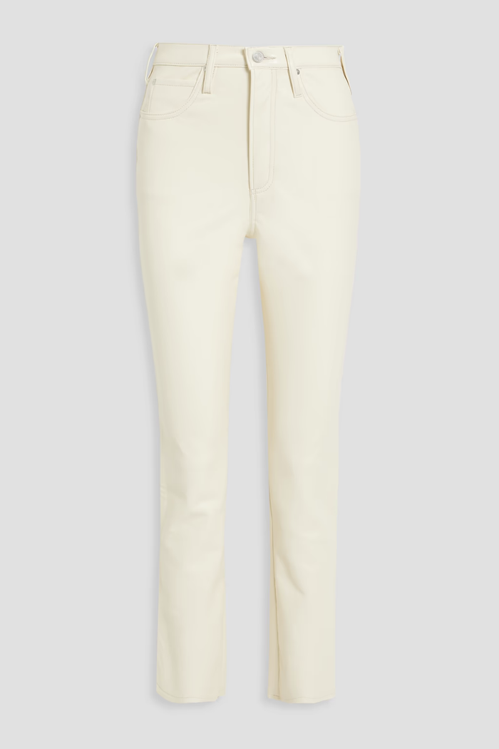 FRAME Le High 'n' Tight Stretch-Leather Straight-Leg White Pants Trousers - House Of Huntington