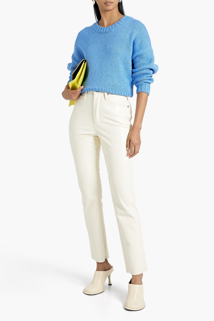 FRAME Le High 'n' Tight Stretch-Leather Straight-Leg White Pants Trousers - House Of Huntington