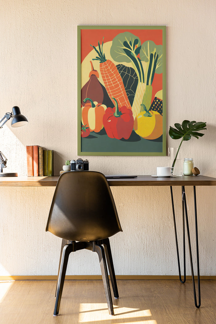 FRAMED Matte Poster 70s KITCHEN Still Life VEGETABLES Orange Yellow Green