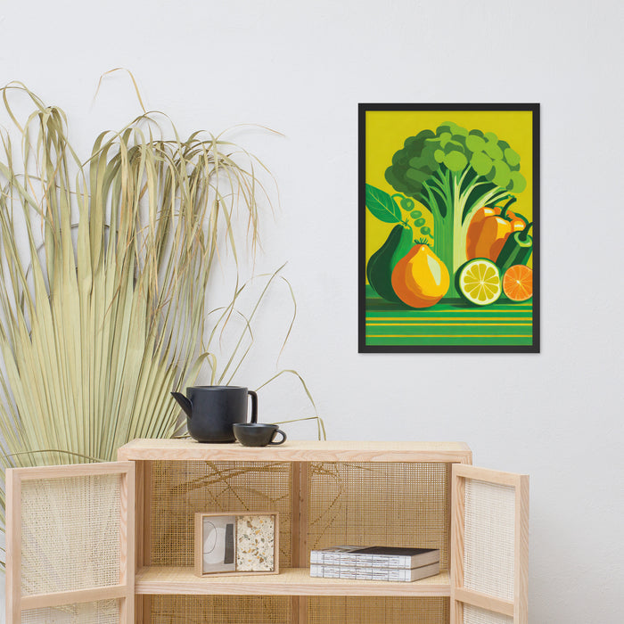 Framed Matte Poster RETRO 70s KITCHEN Still Life VEGETABLES Orange Yellow Green