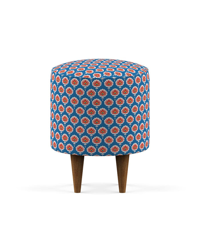 Chumbak French Pouffe - Blue Ikkat