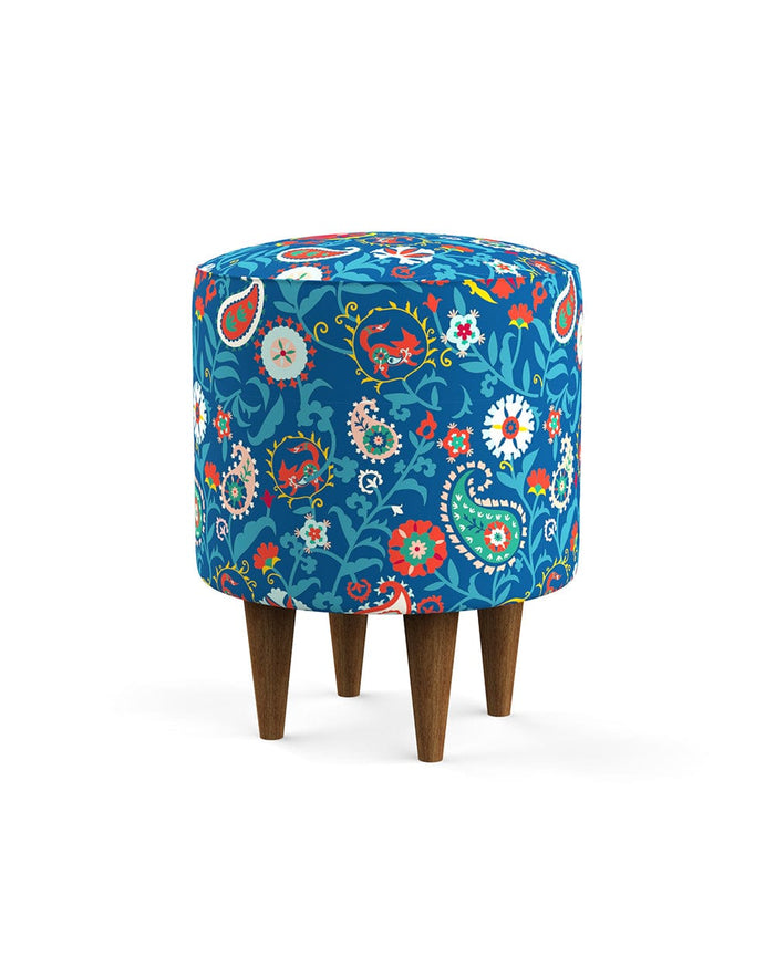 Chumbak French Pouffe - India Paisleys Blue