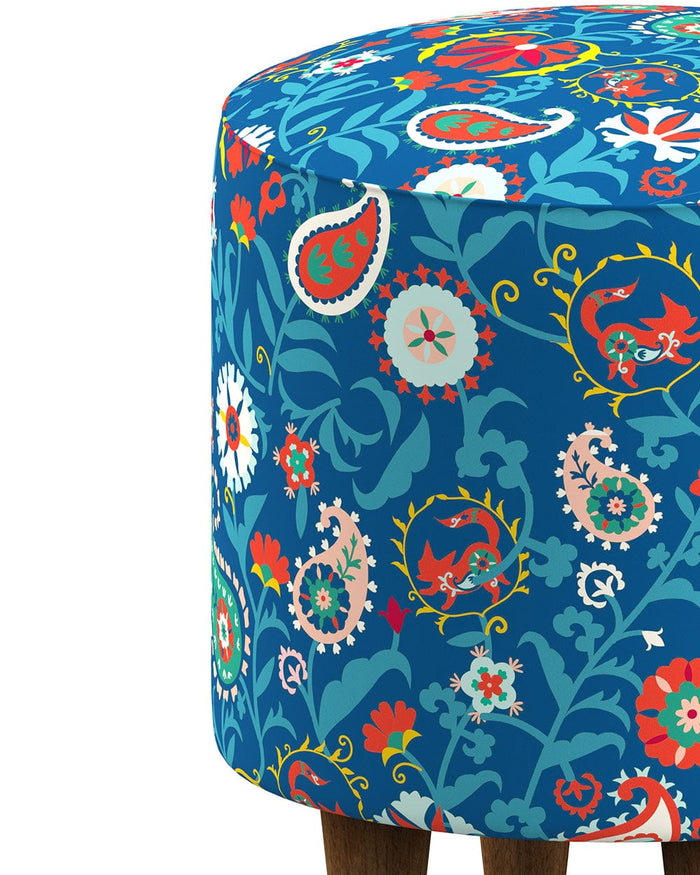 Chumbak French Pouffe - India Paisleys Blue