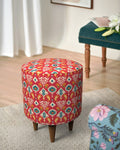 Chumbak French Pouffe - Red Ikkat