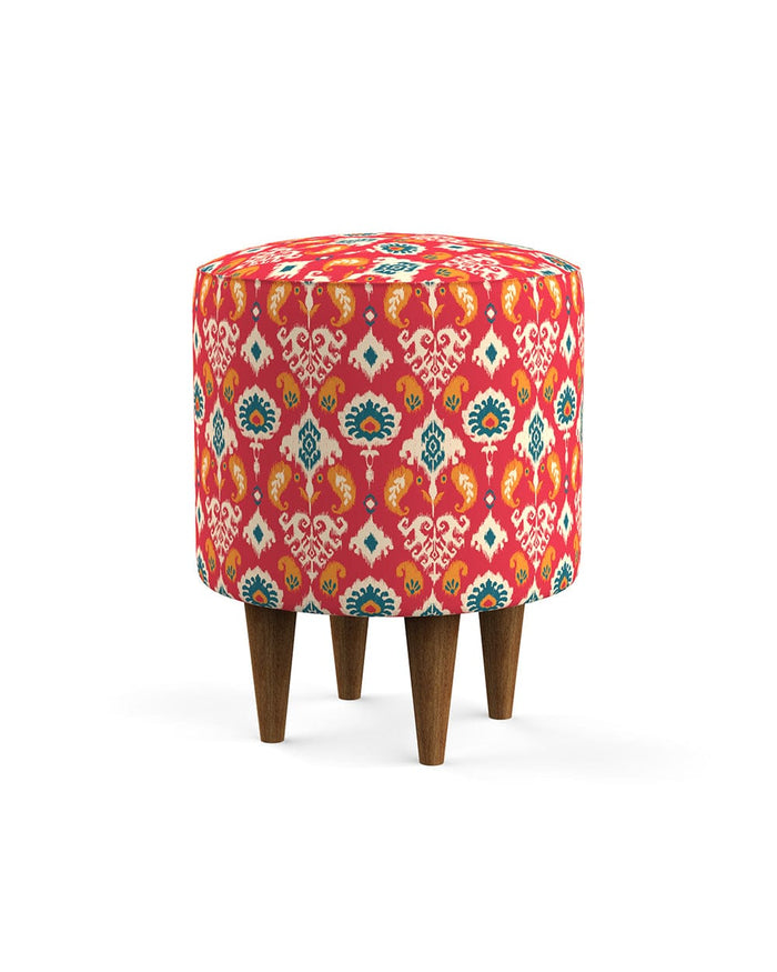 Chumbak French Pouffe - Red Ikkat