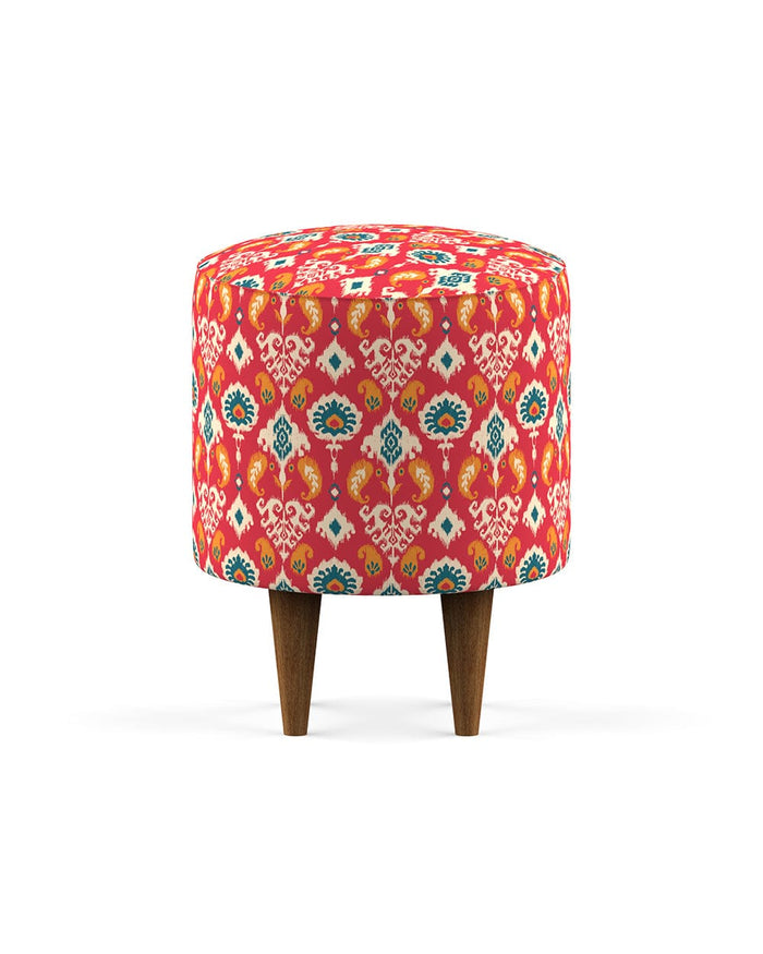 Chumbak French Pouffe - Red Ikkat