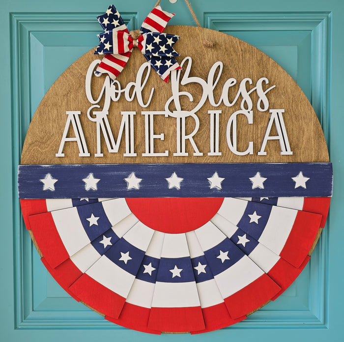 God Bless America Patriotic Bunting Door Hanger