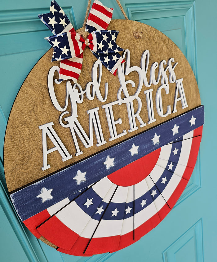 God Bless America Patriotic Bunting Door Hanger