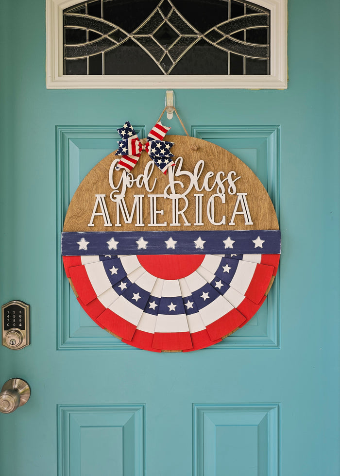 God Bless America Patriotic Bunting Door Hanger