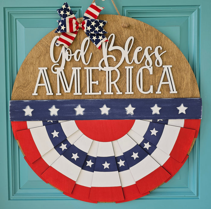 God Bless America Patriotic Bunting Door Hanger