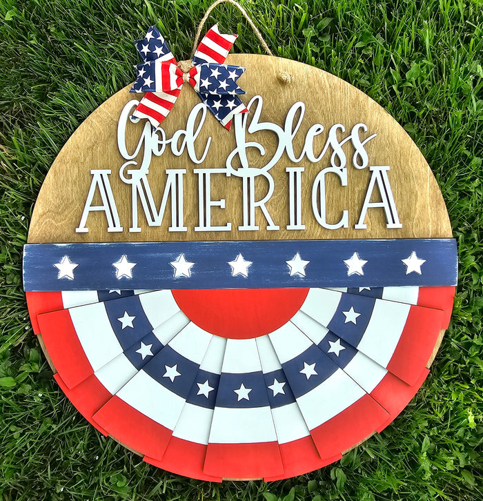 God Bless America Patriotic Bunting Door Hanger