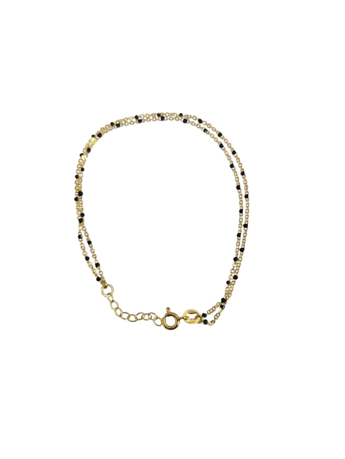 Gold Plated Black Beaded Double Chain Bracelet