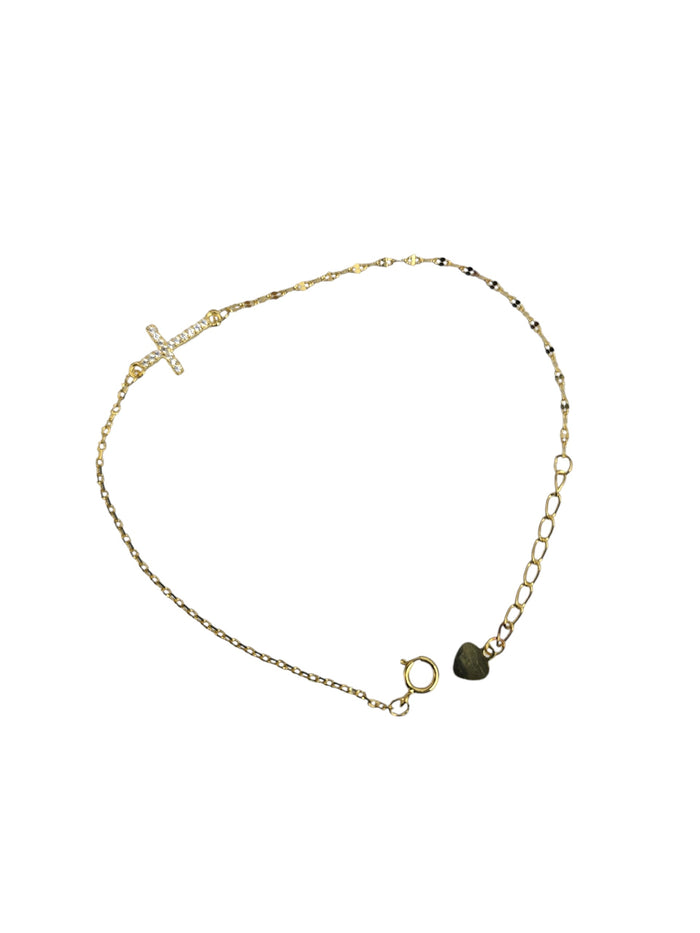 Gold Plated Cross Beaded Chain Bracelet