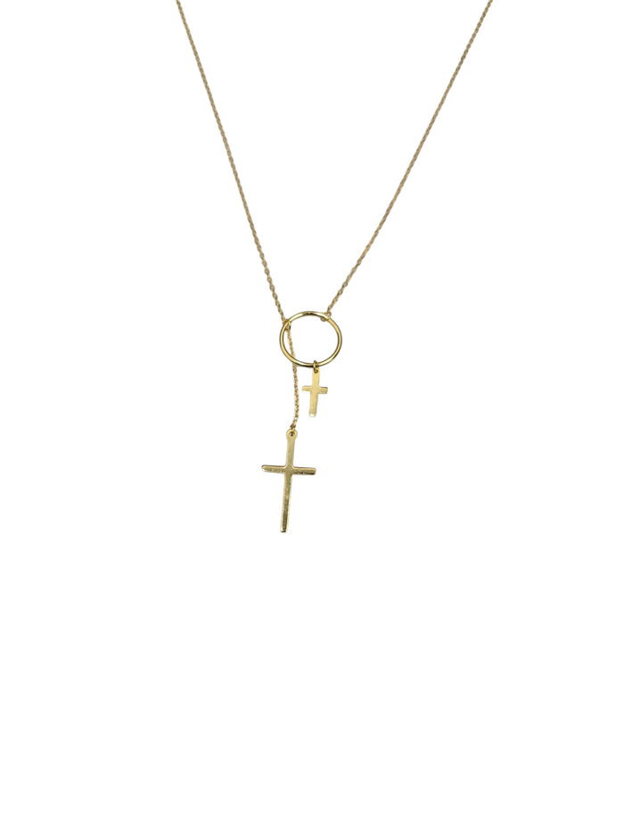 Gold Plated Double Cross Ring Necklace
