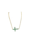 Gold Plated Green Crystal Cross Necklace
