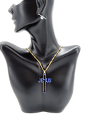 Gold plated Necklace, With Special name-of-Jesus Cross, Blue color.