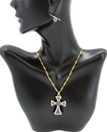 Gold plated Necklace, With Special style Roman Cross, Blue color.