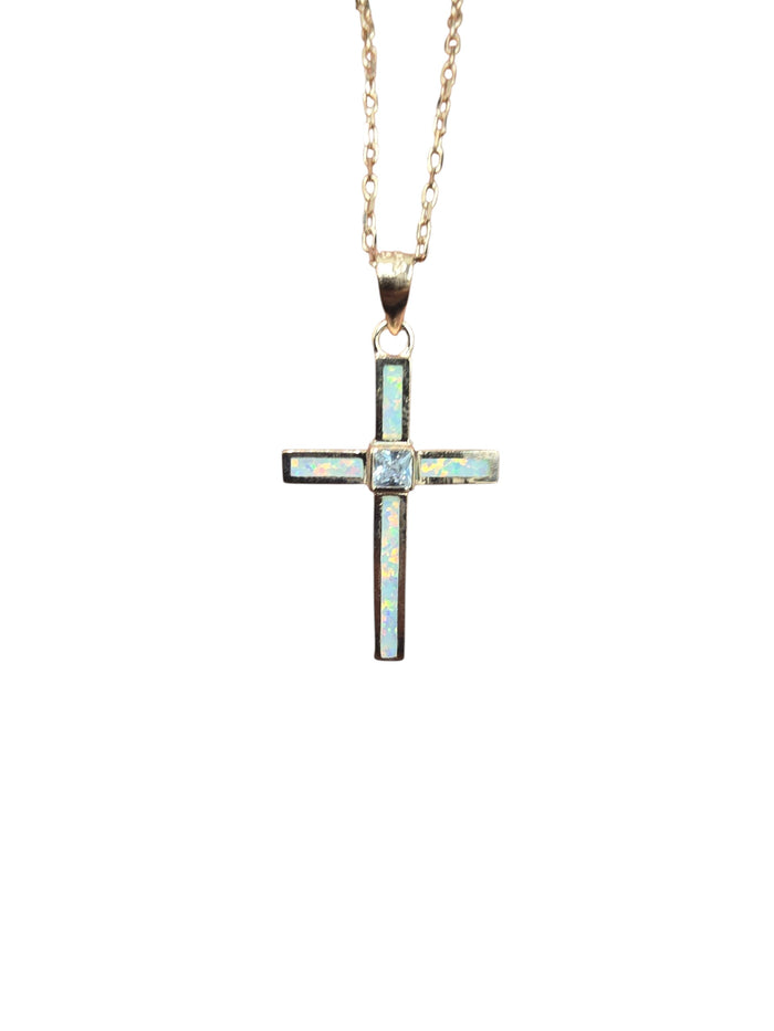 Gold Plated Opal Cross Necklace