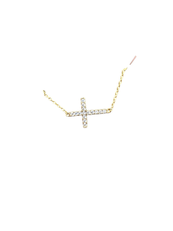 Gold Plated Pave Crystal Cross Necklace