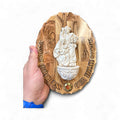 Hand-Carved Olive Wood & Resin Holy Family Wall Plaque with Incense – “God Bless Our Home”