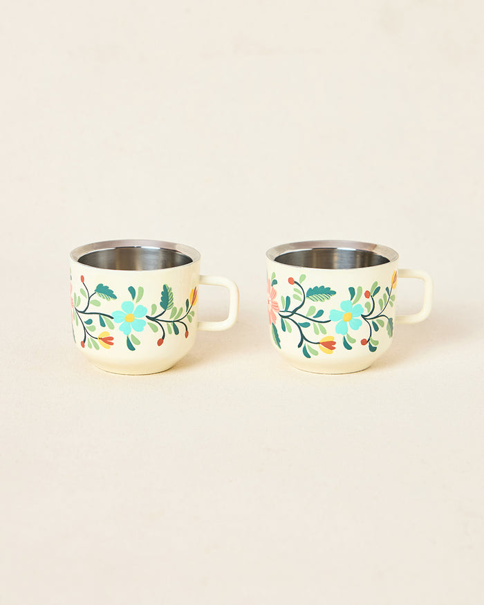 Hangul Hand-painted Kahwah Mugs Set, Steel --ml | Kashmir Trails