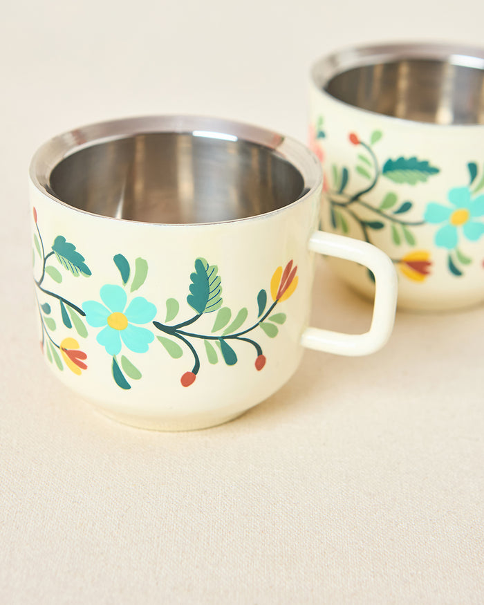 Hangul Hand-painted Kahwah Mugs Set, Steel --ml | Kashmir Trails