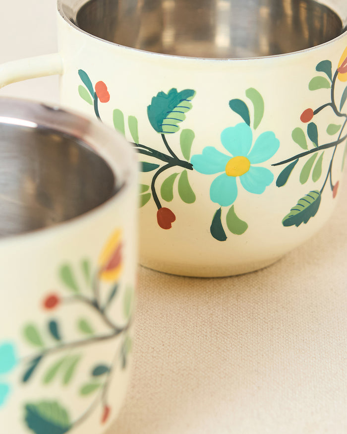 Hangul Hand-painted Kahwah Mugs Set, Steel --ml | Kashmir Trails