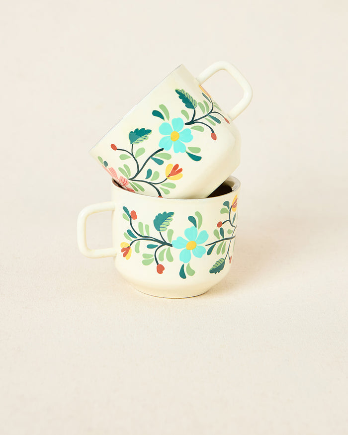 Hangul Hand-painted Kahwah Mugs Set, Steel --ml | Kashmir Trails