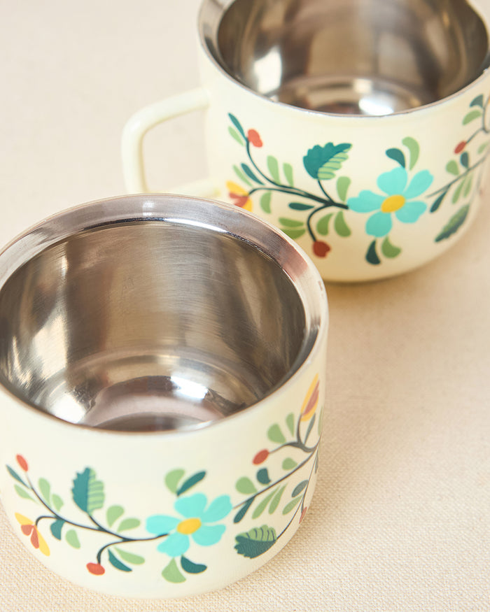 Hangul Hand-painted Kahwah Mugs Set, Steel --ml | Kashmir Trails