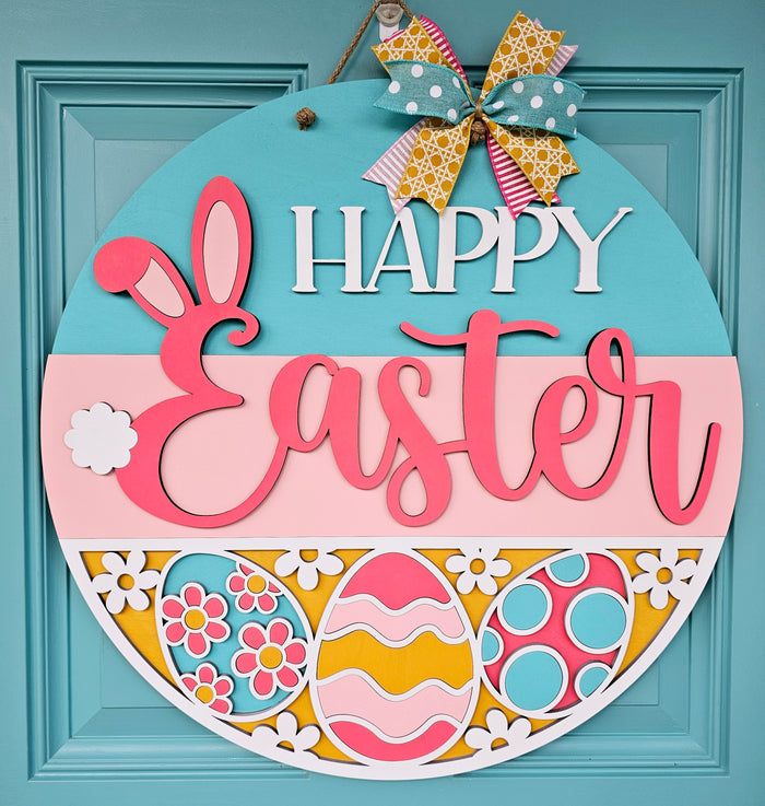 Happy Easter Retro Daisy Eggs Door Hanger